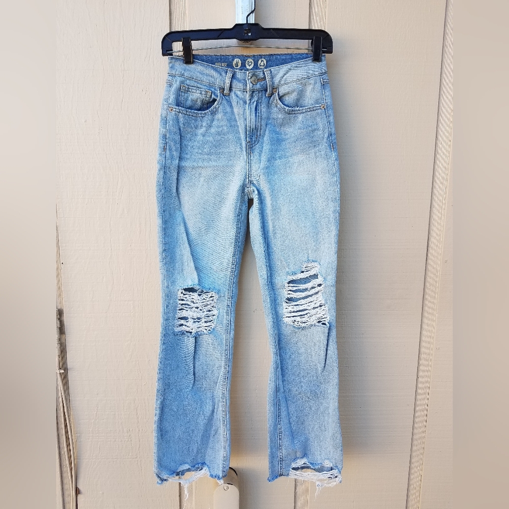 Women's Light Blue Distressed Jeans Bootcut Size 0
